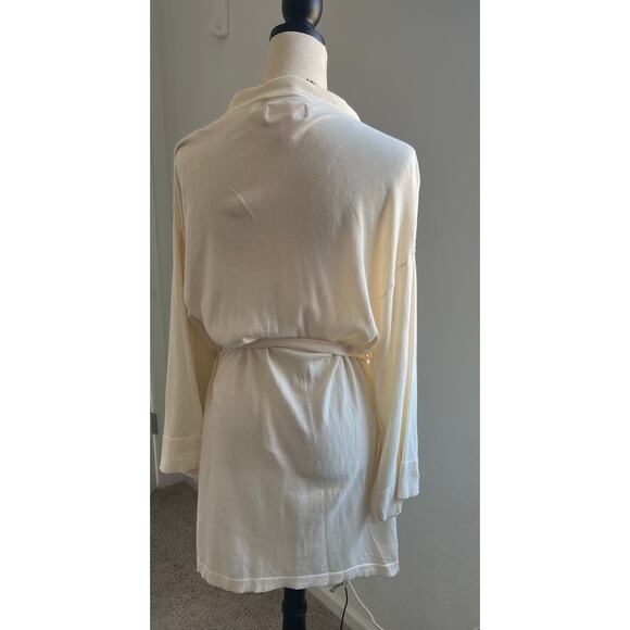 Victoria's Secret Cream All Cotton Wrap Around Tie Waist Kimono Bride Robe M/L - Picture 6 of 10